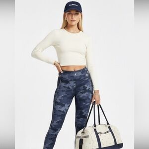 Lole Navy Blue Camouflage Print Highrise Ankle Lenght Athleisure Leggings Small